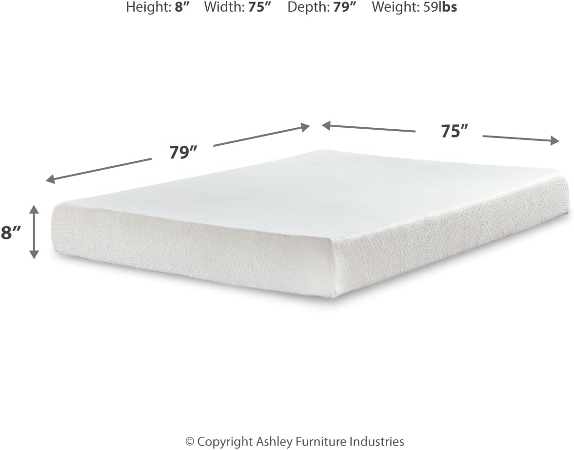 Signature Design by Ashley King Size Chime 8 Inch Medium Firm Gel Memory Foam Mattress with Green Tea & Charcoal Extract, Fiberglass Free, Mattress In A Box