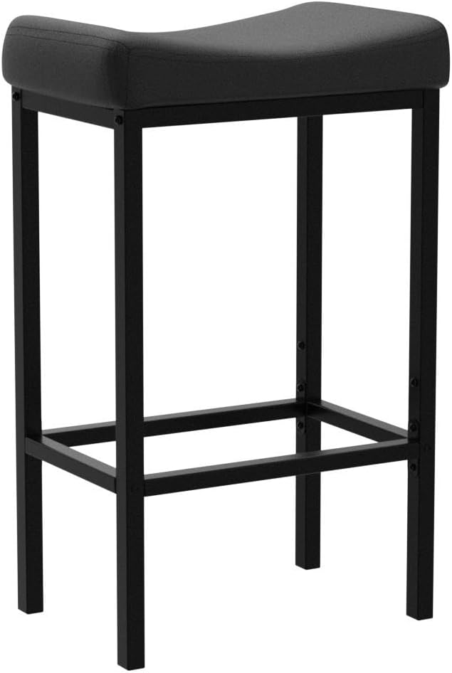 HOOBRO Bar Stools, Set of 2 Bar Chairs, Counter Height Stools, Saddle Barstools with Curved Surface, 24.8 Inches, 2.4" Thick Upholstery, for Kitchen, Dining Room, Cafe Black BB10BY01