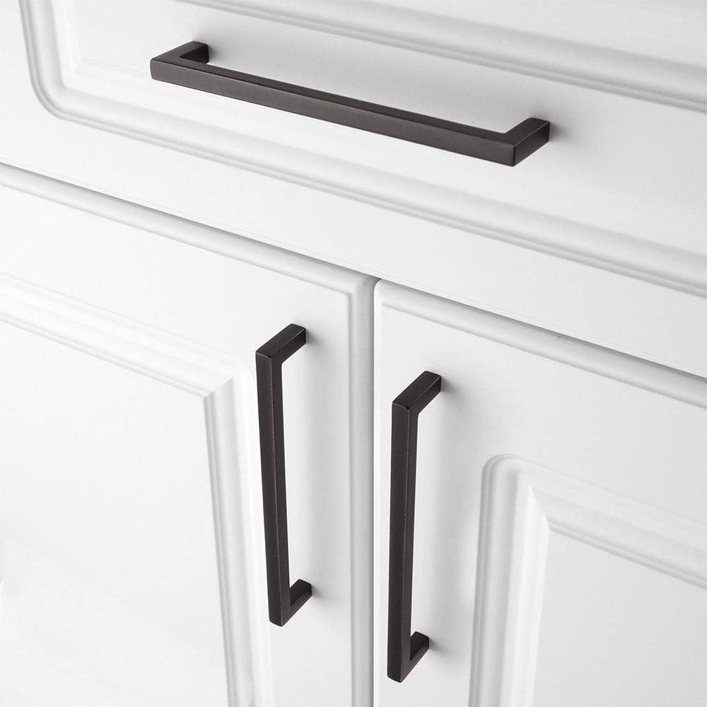 KOOFIZO 30-Pack Solid Square Bar Cabinet Handle - Oil Rubbed Bronze Furniture Pull, 6.3 Inch/160mm Screwhole Distance for Kitchen Cupboard Door, Bedroom Dresser Drawer, Bathroom Wardrobe Hardware