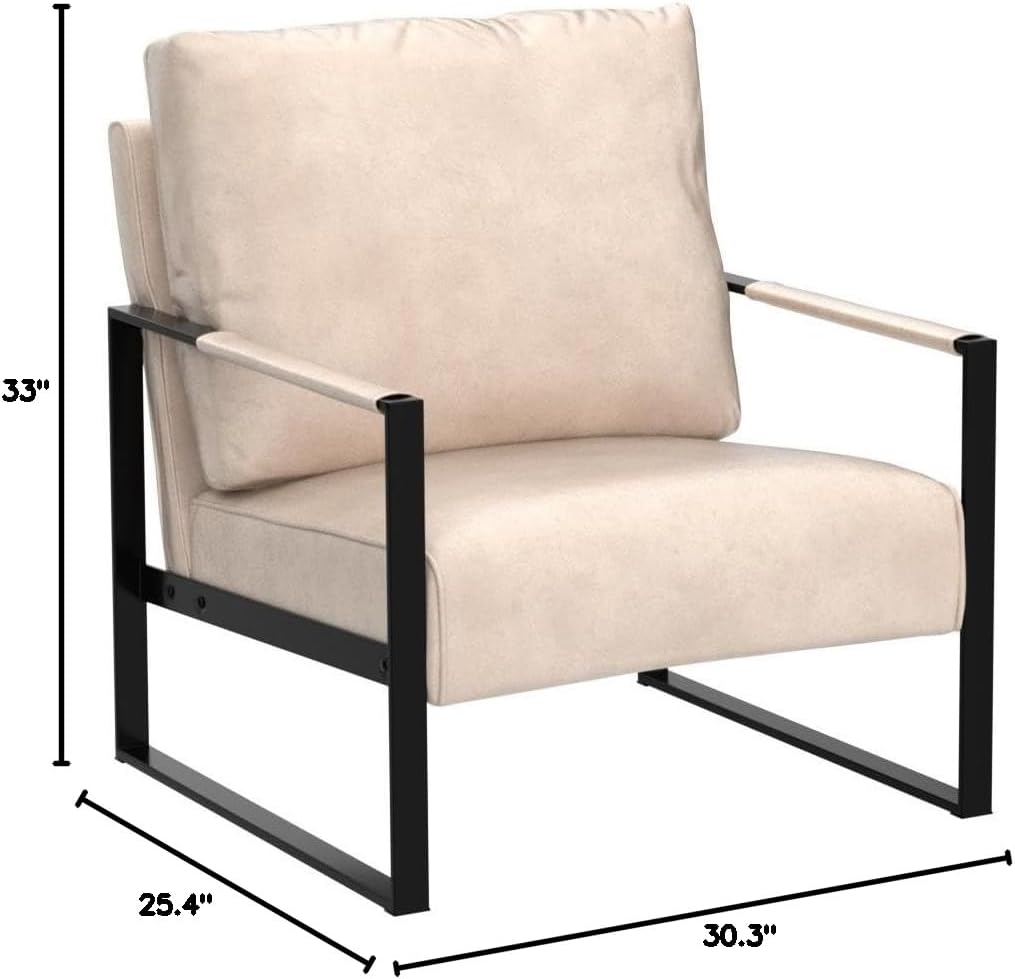 Container Furniture Classic Mid Century Modern Accent Chair with Durable Square Metal Frame, Armchair for Living Room, Bedroom, Home Office in Spotted Microfiber Upholstery, Light Camel