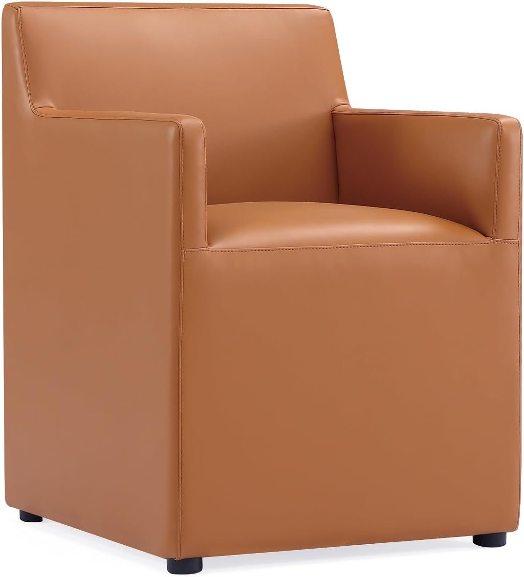 Manhattan Comfort Anna Square Modern Dining Chair with Arms, Head-to-Toe Faux Leather Upholstered Accent Armchair with Plastic Foot Padding, Set of 2, Saddle