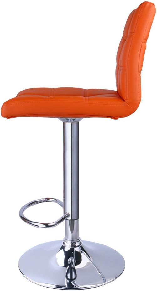 Modern Square PU Leather Adjustable Bar Stools with Back, Set of 2, Counter Height Swivel Stool by Leopard (Orange)