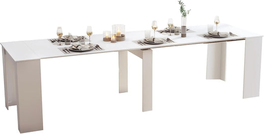 Expandable Dining Table, Convertible Table for Dining Room, Kitchen and Small Spaces, for 2-10 People, White