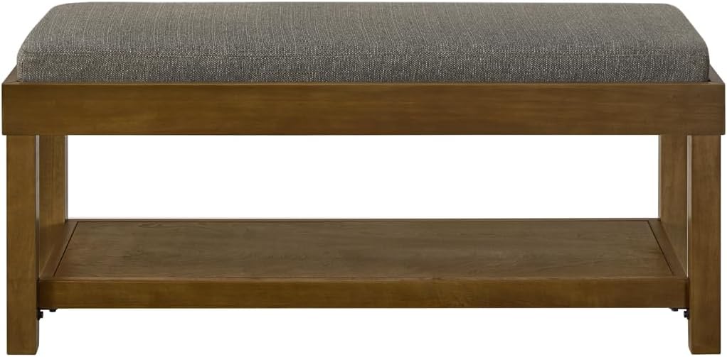 24KF Large Rectangular Storage Bench,Upholstered Seat Cushion,Ottoman Coffee Table with Removable Granite Cushion for Living Room,Entryway Bench Bed Bench with Solid Wood Shelf,5069-Granite