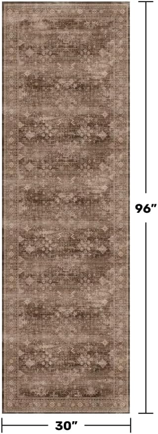 Brown Washable Long Runners for Hallways, 2'6"x8' Wide Kitchen Runner Rug, Entryway Indoor Rug, Non Slip Rubber Backing Boho Vintage Dark Floor Decor