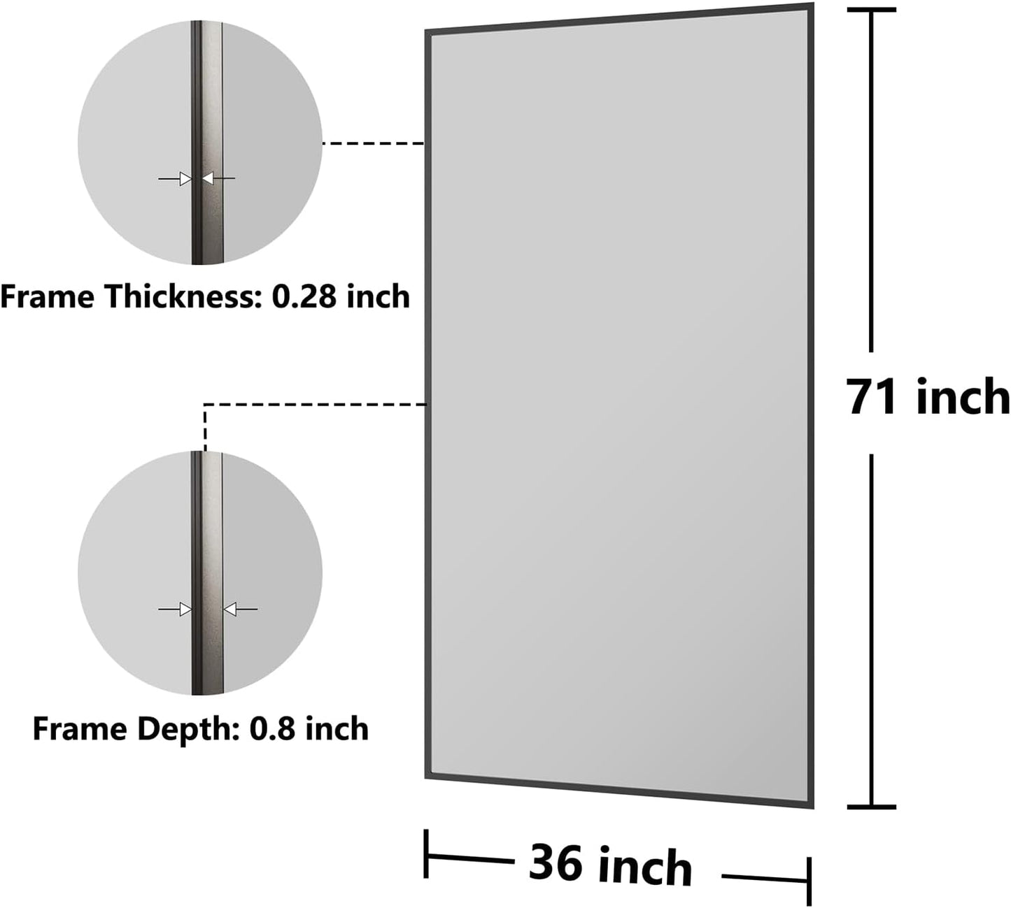Koonmi Bathroom Mirror 36x71 Bathroom Wall-Mounted Mirrors, Modern Vanity Mirror for Bedroom, Living Room, Aluminum Alloy Frame Allow to Hang Horizontally or Vertically
