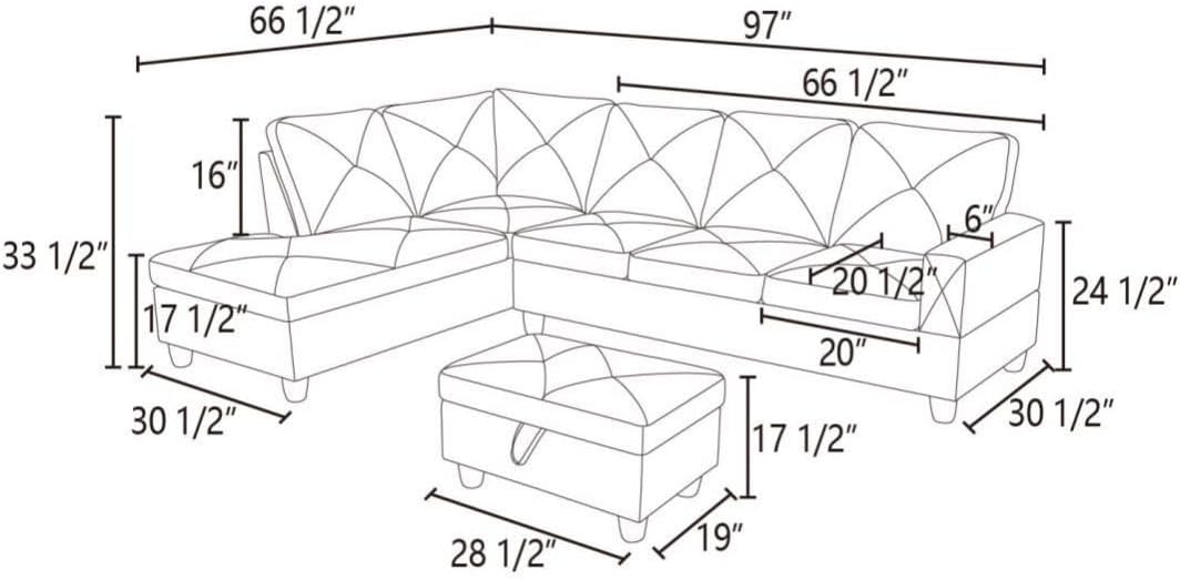 Beige L-Shaped 3-Piece Microfiber Sofa with Storage Ottoman Set, Sectional Couch Sofa Set for Living Room, Office, Small Space