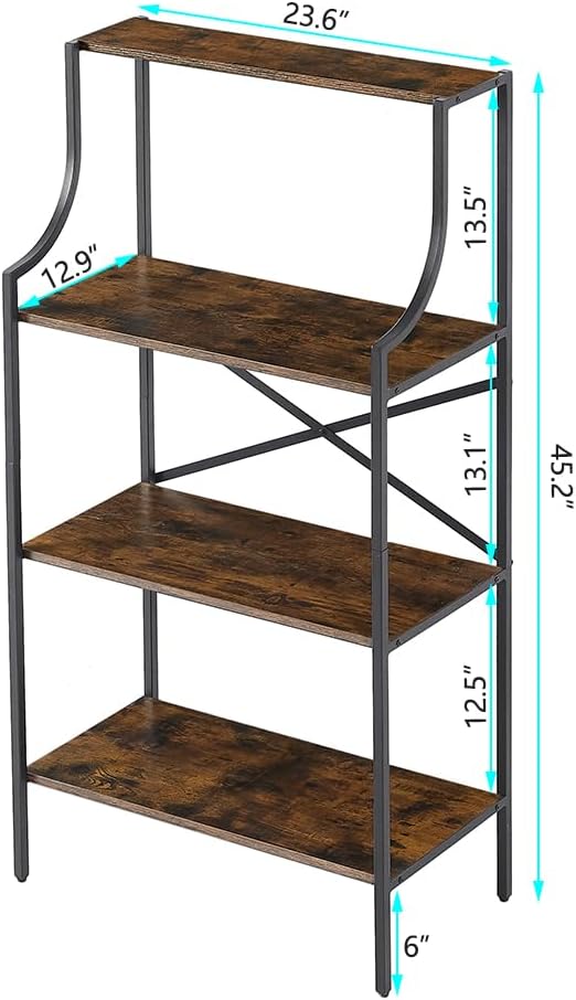 4 Tier Bookshelf, Entryway Standing Shelf Units with Storage, Small Bookcases with Open Shelves, Home Storage Shelving for Bedroom, Study, Living Room, Rustic Brown