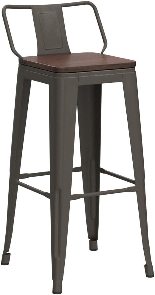 26 Inch Swivel Bar Stools Set of 4 with Backs Counter Height Industrial Metal Barstools Island Bar Chairs for Home Kitchen Dining Room (Swivel 26 inch,Rusty Wooden)