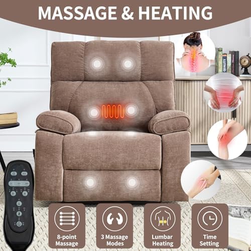 Dual Motor Power Lift Recliner Chair, 8 Positions Vibration Massage Recliner Chair, Chenille Fabric Recliner with Cup Holder, Vibration Massage and Lumbar Heating for Adults and Elderly, Brown