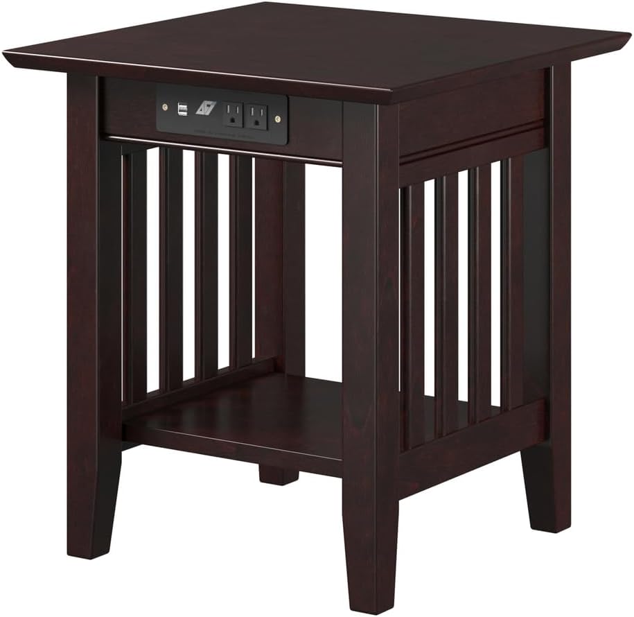 AFI, Mission End Table with Charging Station, Espresso
