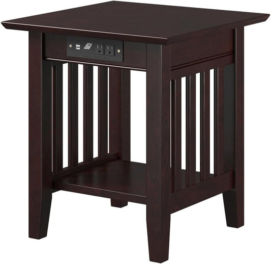 AFI, Mission End Table with Charging Station, Espresso