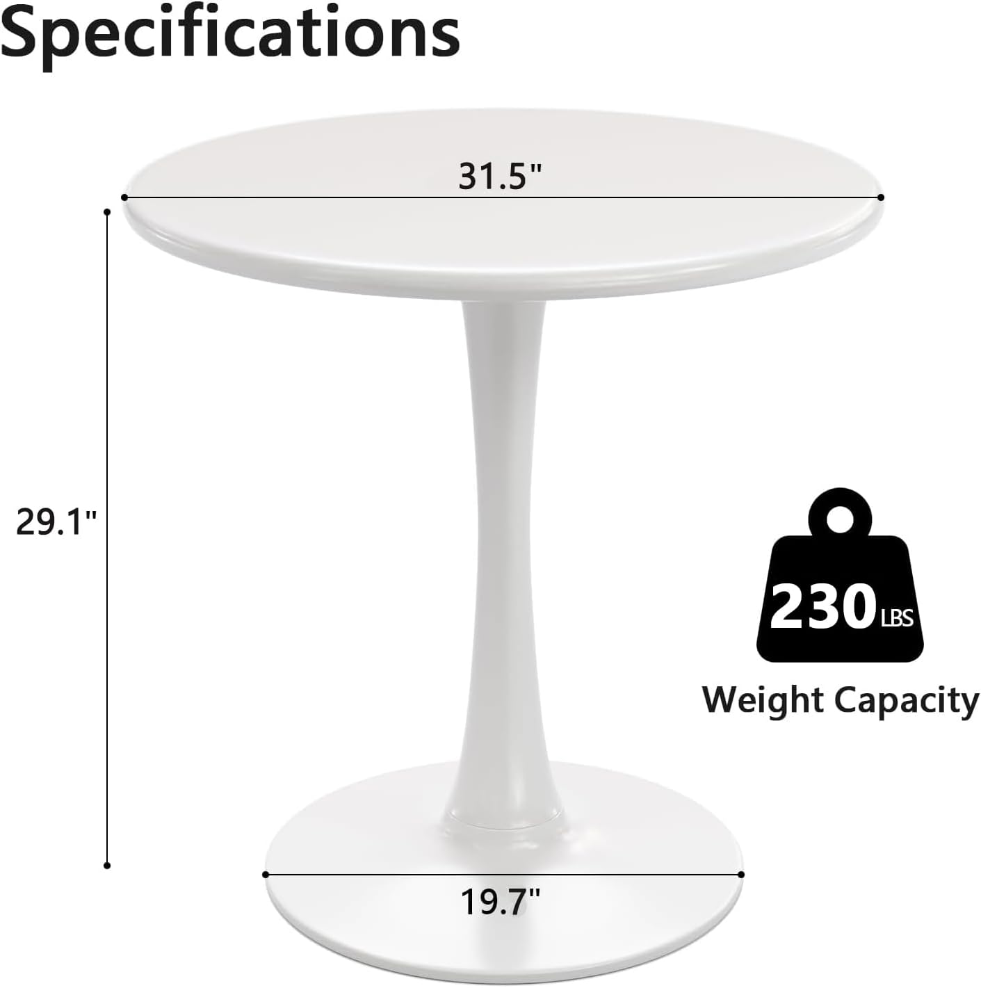 Round White Dining Table, 31.5" Tulip Table, Round Dining Table with Pedestal Base, White Dining Table for 1-4 Person, Mid-Century Leisure Table for Kitchen, Living Room, Restaurant, Cafe