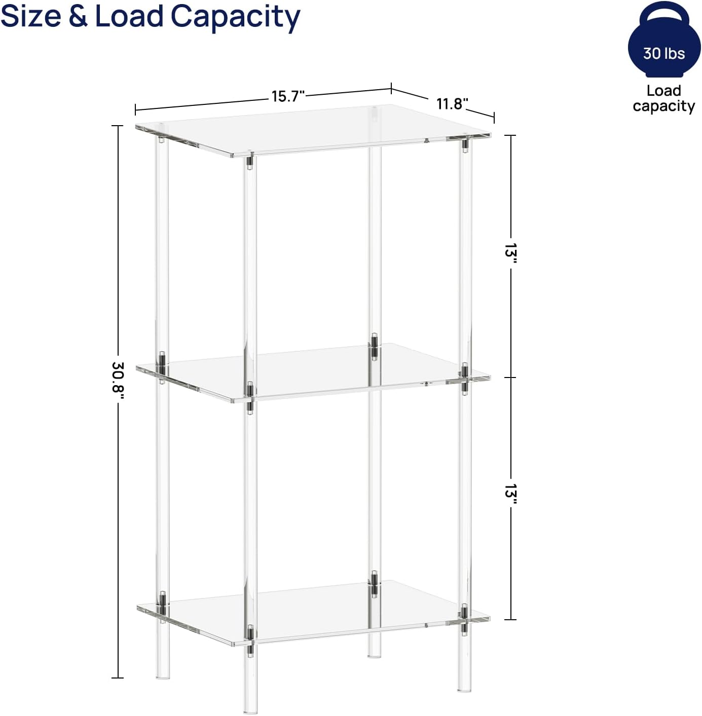 HMYHUM Acrylic Record Player Stand, Turntable Stand with Vinyl Record Storage, Tall Side Table/End Table for Living Room, Bedroom, 3-Tier, Modern, 15.7" L x 11.8" W x 30.8" H, Clear