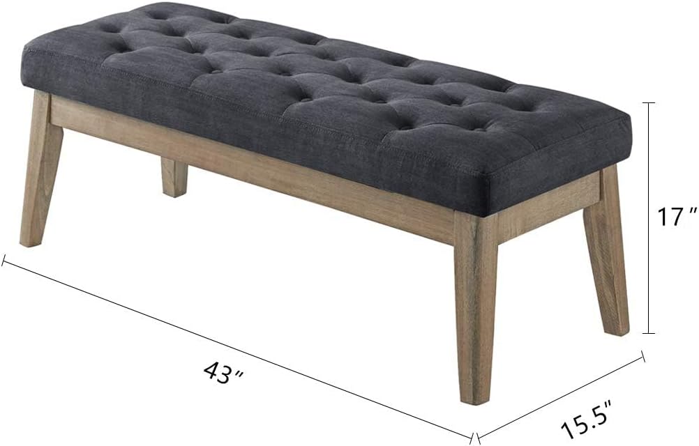 24KF Velvet Upholstered Buttons Tufted Entryway Bench with Solid Wood Leg,Bed Bench Ottoman with Padded Seat,5034-Midnight