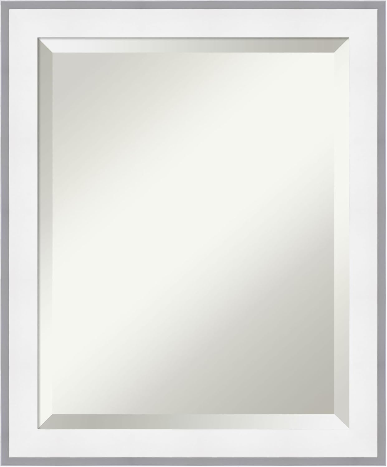 Amanti Art Bathroom Mirror for Over Sink, 23x19 Maya White Silver Rectangle Vanity Mirror, Small Modern Contemporary Frame, Hangs Horizonally and Vertically, Bathroom Wall Decor, Beveled Edge