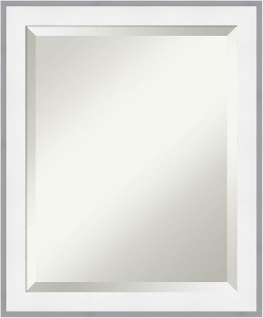 Amanti Art Bathroom Mirror for Over Sink, 23x19 Maya White Silver Rectangle Vanity Mirror, Small Modern Contemporary Frame, Hangs Horizonally and Vertically, Bathroom Wall Decor, Beveled Edge