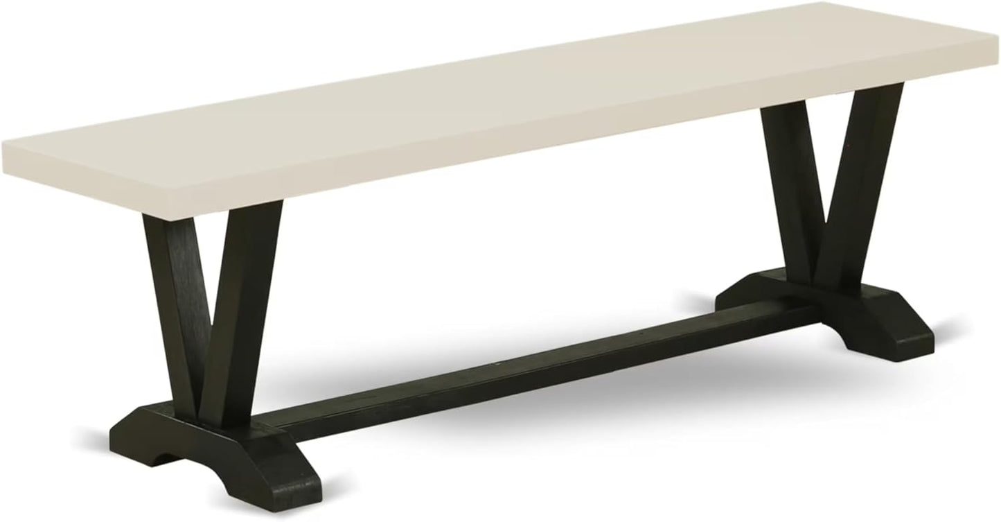 East West Furniture V626VE650-6 6 Piece Kitchen Table Set Contains a Rectangle Dining Table with V-Legs and 4 Dark Gotham Linen Fabric Parson Chairs with a Bench, 36x60 Inch, Multi-Color