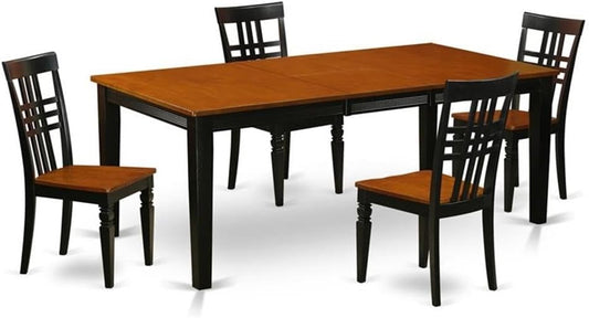 East West Furniture QULG5-BCH-W 5 Piece Kitchen Table Set for 4 Includes a Rectangle Dining Room Table with Butterfly Leaf and 4 Solid Wood Seat Chairs, 40x78 Inch, Black & Cherry