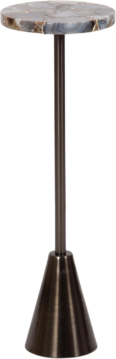 Kate and Laurel Sitara Modern Coastal Round Drink Table, 8 x 8 x 23, Blue Agate and Silver, Unique Circle Stone Mini Table for Use as Bathroom Accent Table or Pedestal Martini Tabl