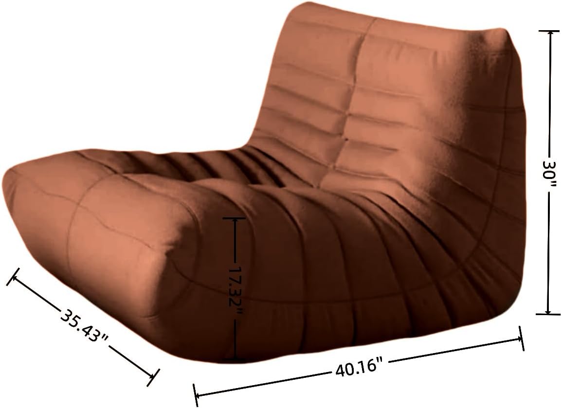 Bean Bag Chair - Memory Foam Bean Bag Chair for Adults, Comfy High-Resilience Single Sofa, Small Space Floor Chair, Chaise Lounge for Living Room, Bedroom (Dark Brown, Wrinkles)