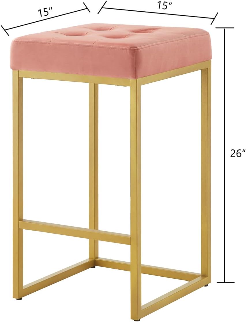 24KF Contemporary Counter Height Bar Stool Set of 2 for Kitchen Island, 26" H Velvet Padded Gold Barstool Bar Chair,5066-Blush