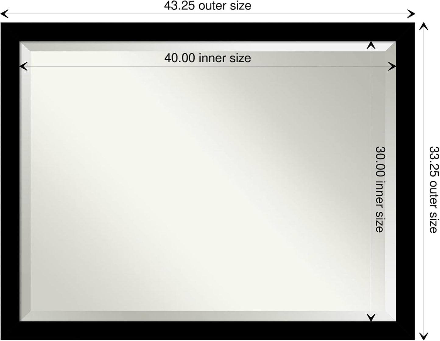 Amanti Art Black Bathroom Mirror for Over Sink, 34x44 Brushed Black Rectangle Vanity Mirror, X-Large Modern Contemporary Frame, Hangs Horizonally and Vertically, Bathroom Wall Decor, Beveled Edge