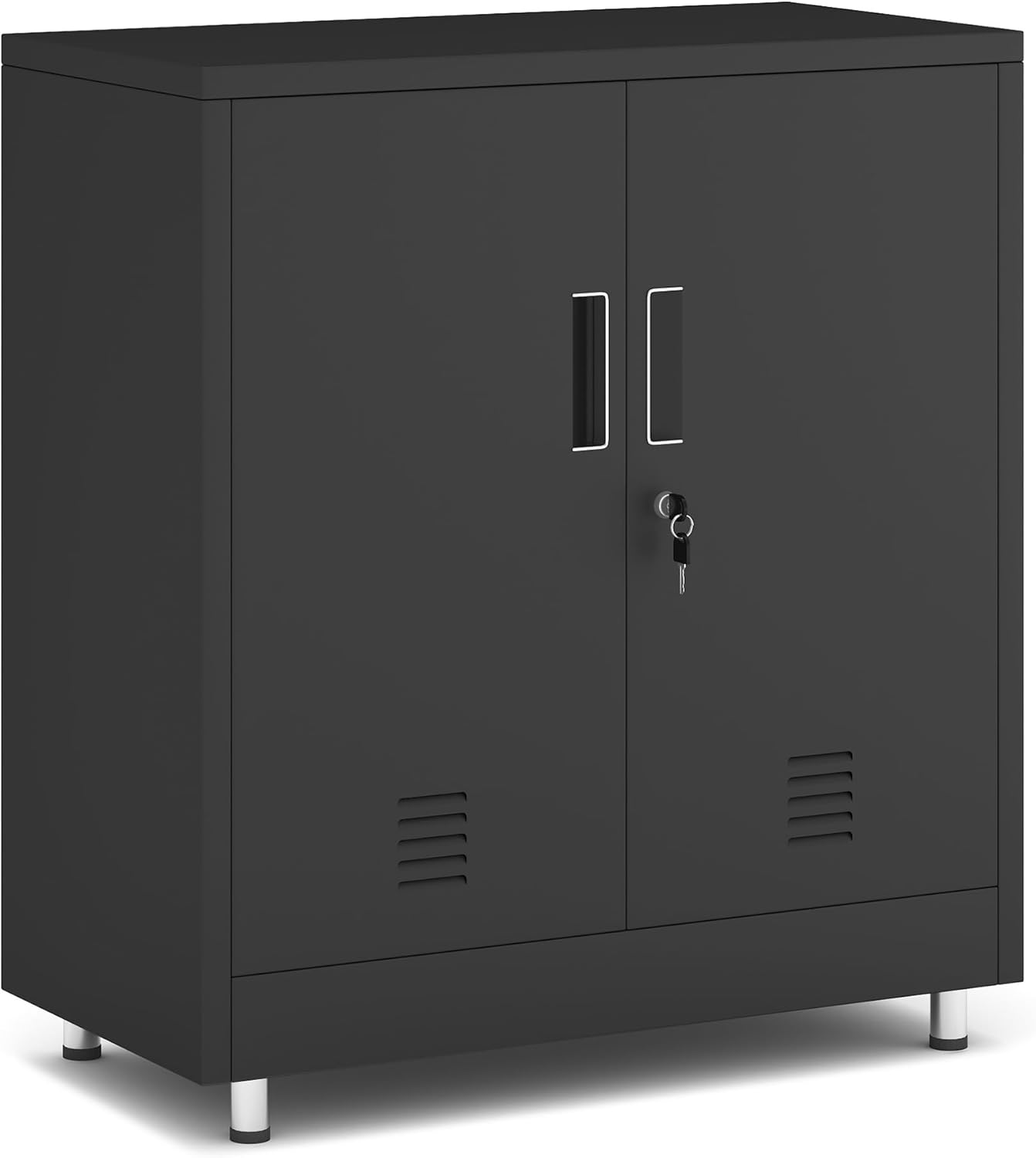 Metal Storage Cabinet with Locking Doors and Adjustable Shelf, Small Lockable Sideboard Buffet Cabinet for Home Office Hallway Entryway Living Dining Room (Black)