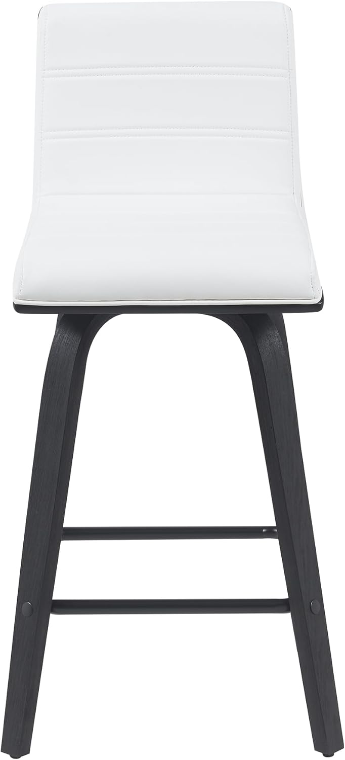 Vienna Modern Counter Height Swivel Bar Stool with Snow White Faux Leather Seat and Black Brushed Wood Frame Set of 3