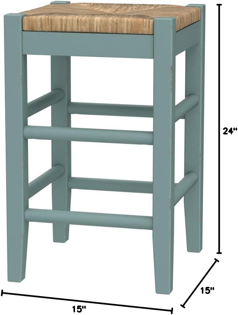 Signature Design by Ashley Mirimyn Farmhouse 23.63" Counter Height Bar Stool with Woven Wicker Seats, 2 Count, Green & Light Brown