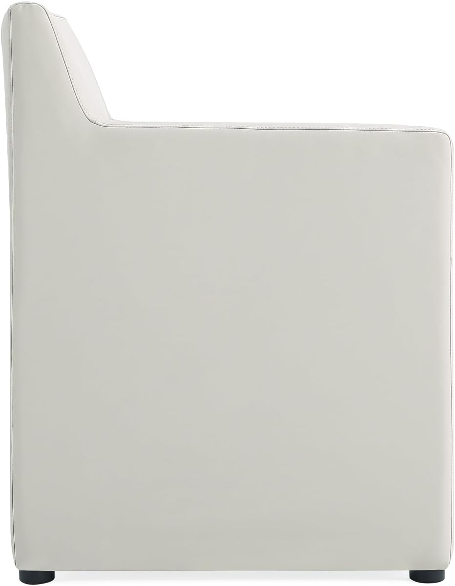 Manhattan Comfort Anna Square Modern Dining Chair with Arms, Head-to-Toe Faux Leather Upholstered Accent Armchair with Plastic Foot Padding, Set of 1, Stone Grey