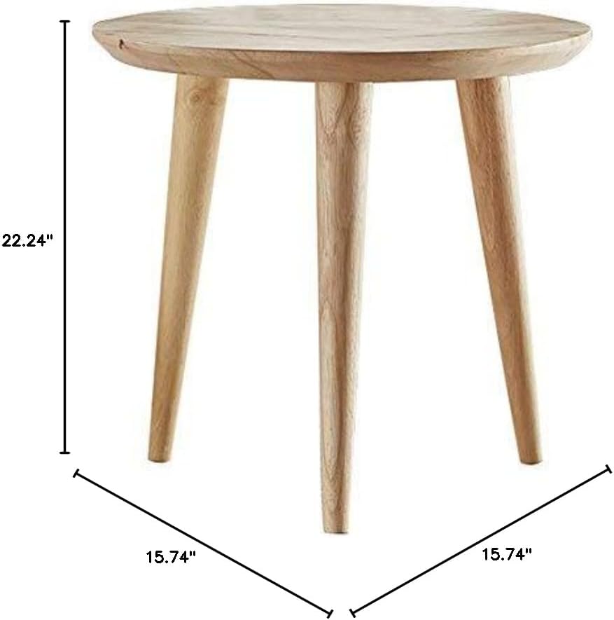 WoodShine Side Table Small Round Solid Wood Sofa Table End Tables Accent Nesting Coffee Table Natural(H:22inch)