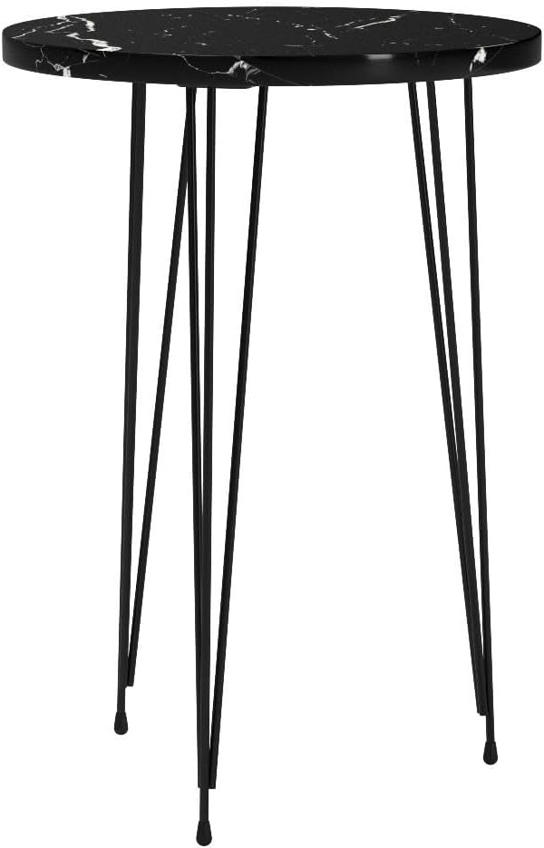 PAK HOME Set of 2 Black Marble End Tables Round Wood Sofa Side Coffee Tables for Small Spaces, Nightstand Bedside Table with Metal Legs for Bedroom, Living Room, Office, Balcony