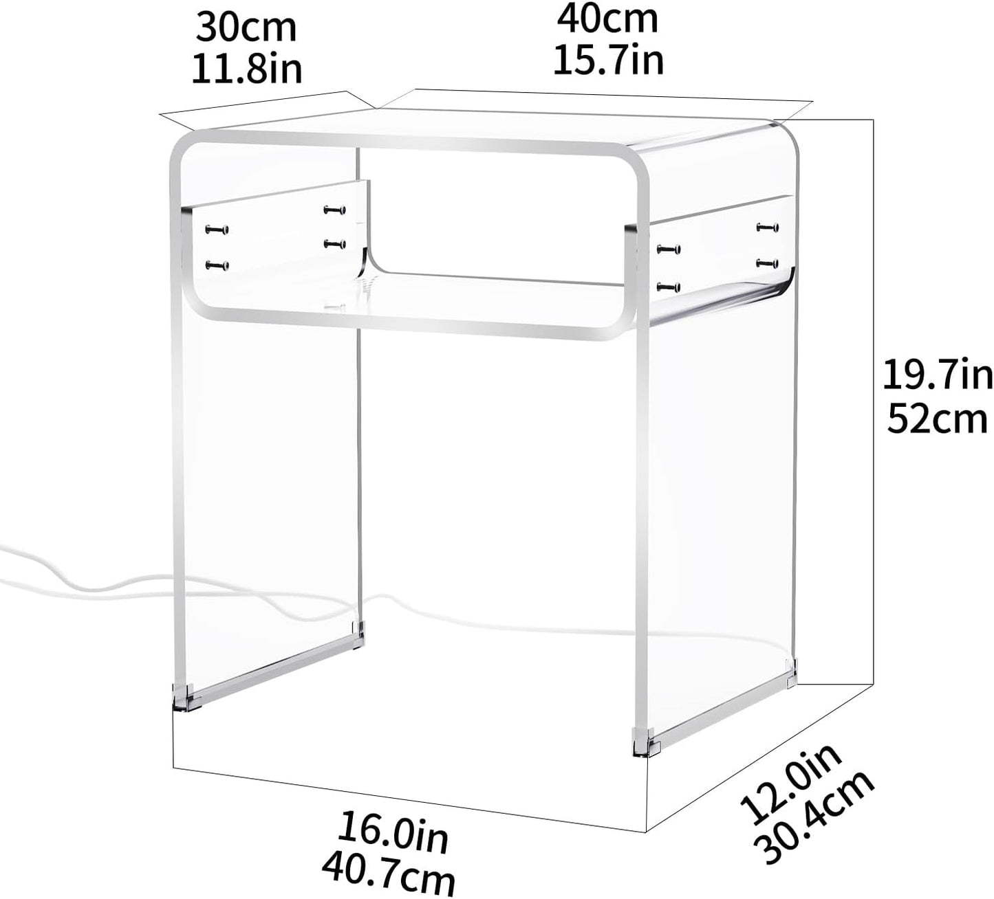 Clear Acrylic End Table 2-Tier Bedside Nightstand for Living Room Bedroom (1, Transparent LED)