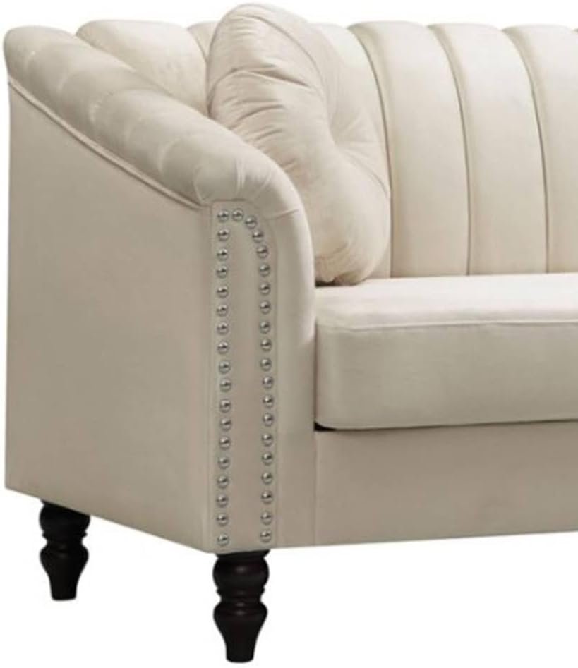 Accent Chair, Single Couch Chair with Style Button Tufted, Scroll Arms and Nailhead for Living Room, Office, Apartment, White