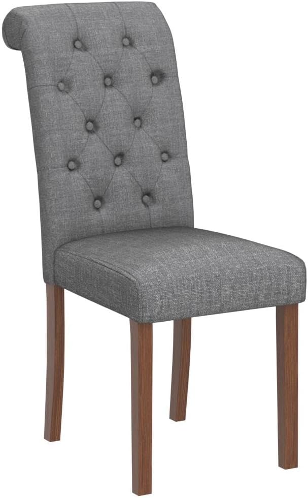 COLAMY Button Tufted Dining Chairs Set of 2, Parsons Upholstered Fabric Dining Room Chairs Kitchen Chairs with Wood Legs and Padded Seat, Dark Grey