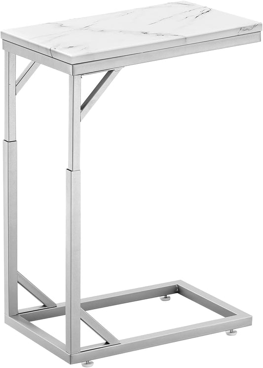 C-Shaped End Table, Small Sofa Table with Metal Frame, Adjustable Height Side Table for Couch, Living Room, Bedroom, Bedside (Silver, Small)