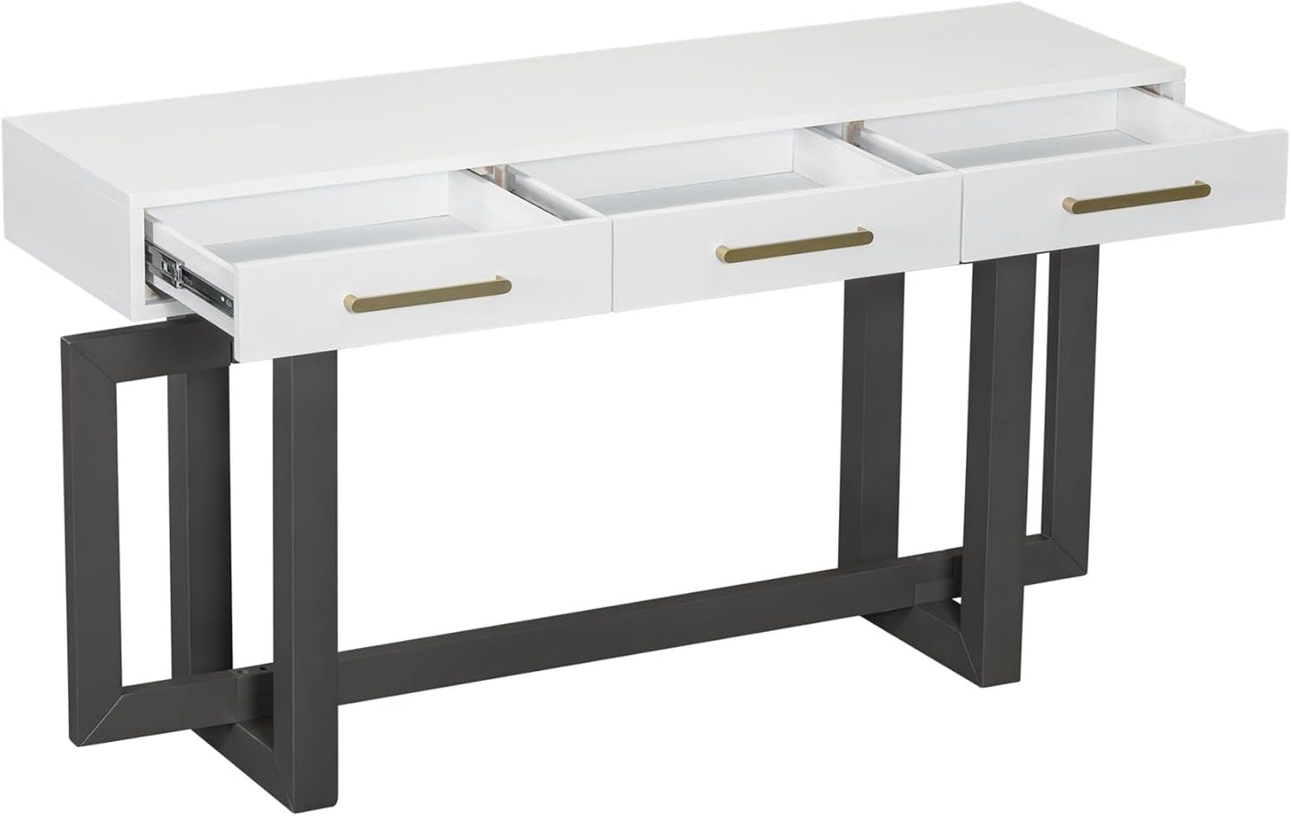 57” Console Sofa Table with 3 Storage Drawers, Modern Long Narrow Behind Couch Furniture for Living Room, Entryway, Foyer, Entrance, Hallway, Front Door, Corridor, Grey and White