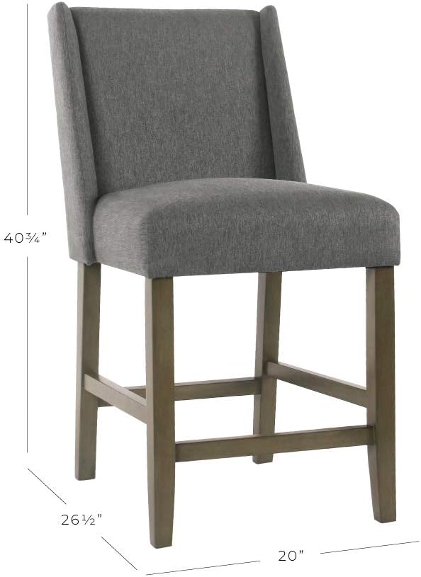Homepop Home Decor | Modern Counter Stool | Counter Stools With Back | Decorative Home Furniture, Gray 24 inch, Pewter Woven