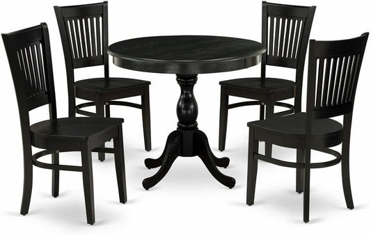 East West Furniture AMVA5-BLK-W 5 Piece Modern Dining Table Set Includes a Round Kitchen Table with Pedestal and 4 Kitchen Dining Chairs, 36x36 Inch, Black