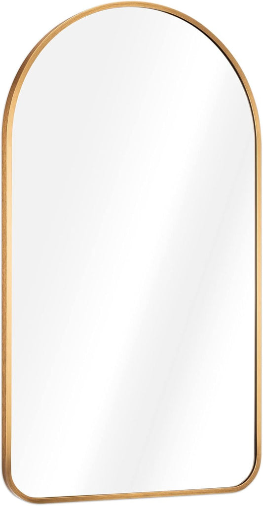 Navaris Arched Wall Mirror - Golden Arch Framed Mirror - 17.7"x31.5" Wall-Mounted Mirror with Gold Aluminum Alloy Frame for Living Room Bathroom Hall