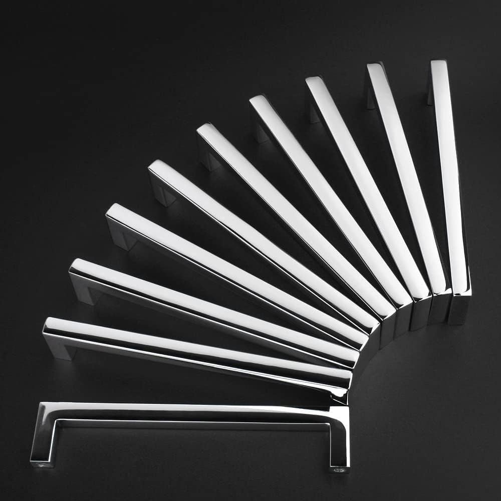 KOOFIZO Solid Square Bar Cabinet Handle - Chrome Furniture Pull, 5 Inch/128mm Screwhole Distance, 10-Pack for Kitchen Cupboard Door, Bedroom Dresser Drawer, Bathroom Wardrobe Hardware