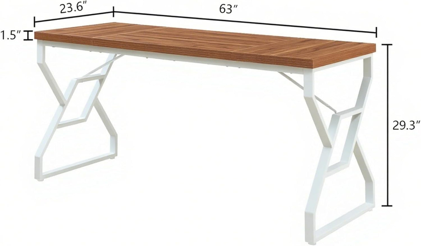 HOMISSUE 63-inch Executive Desk, Large Home Office Desk with Engineered Wood Tabletop and Metal Frame, Rustic Workstation Desks with Sturdy Structure, Long Computer Desks for Home Office, Writing
