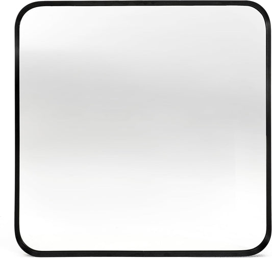 Wall Mount Mirror for Bathroom, Brushed Black Metal Framed Rounded Corner Square Rectangular Vanity Mirror (30" x 30", Black)