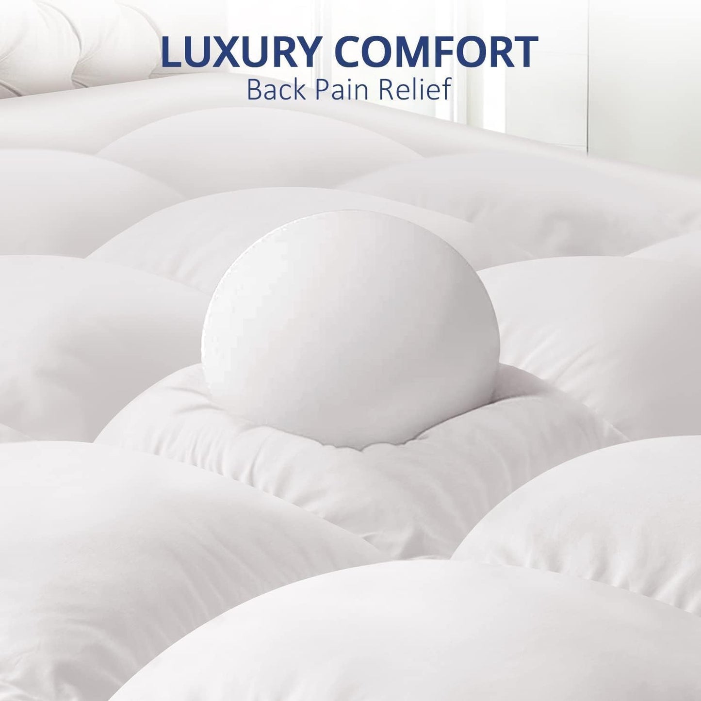 ELEMUSE 1300 GSM Overfilled Mattress Topper Queen with Baffle Box Design,Extra Thick Cooling Pillow Top Pad, 400TC Cotton Cover, Plush & Support Snow Down Alternative, White