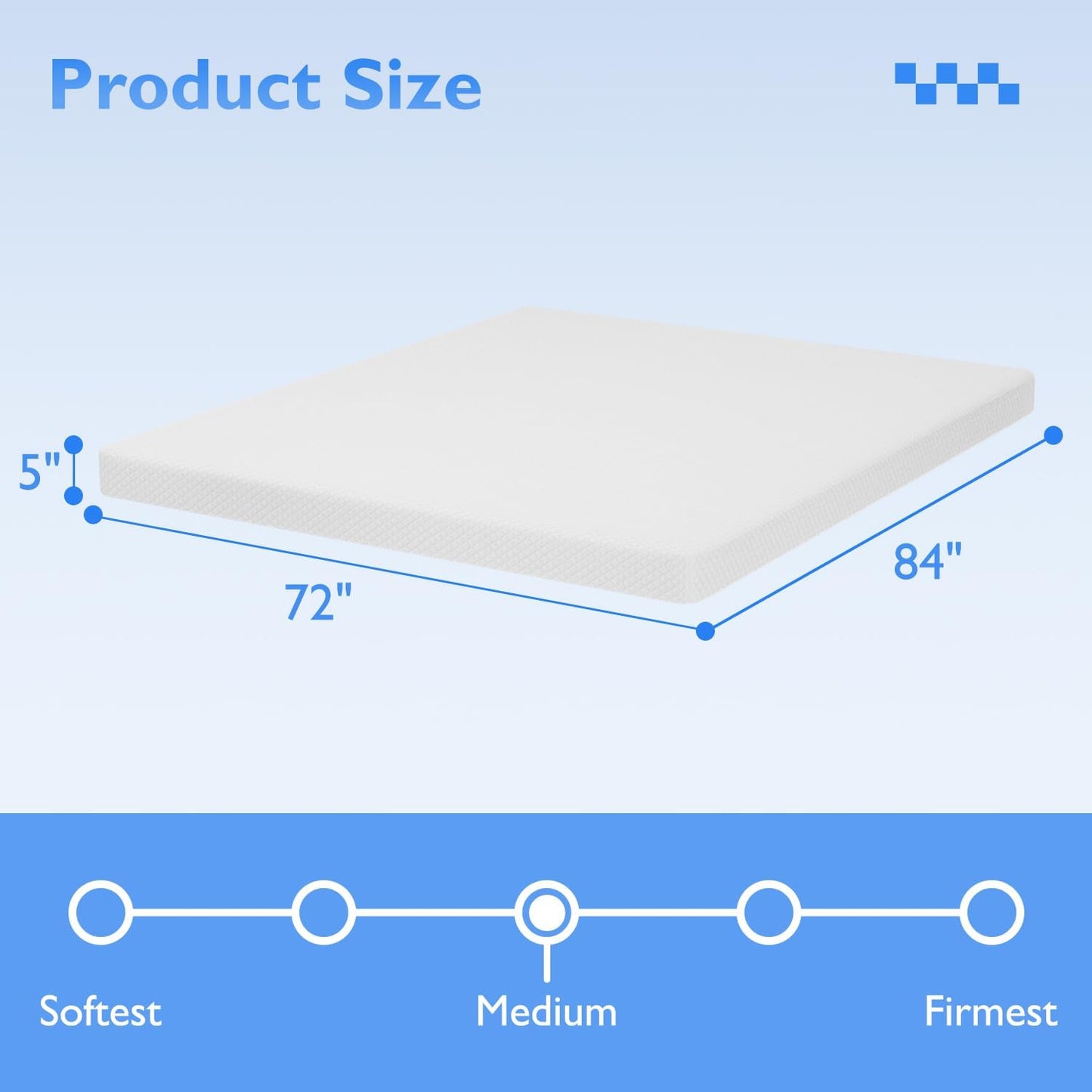 FDW | 5 Inch California King Mattress | Medium Firm | Gel Memory Foam Mattress | White | Bed in a Box, CertiPUR-US Certified | Pressure Relief, Cooling Ventilated Foam | Washable Removable Cover