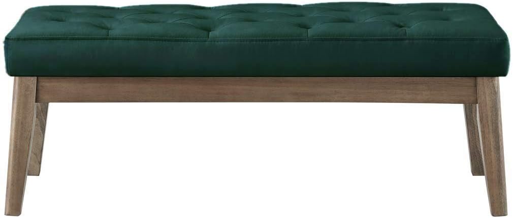24KF Velvet Upholstered Buttons Tufted Entryway Bench with Solid Wood Leg,Bed Bench Ottoman with Padded Seat,5034-Jade