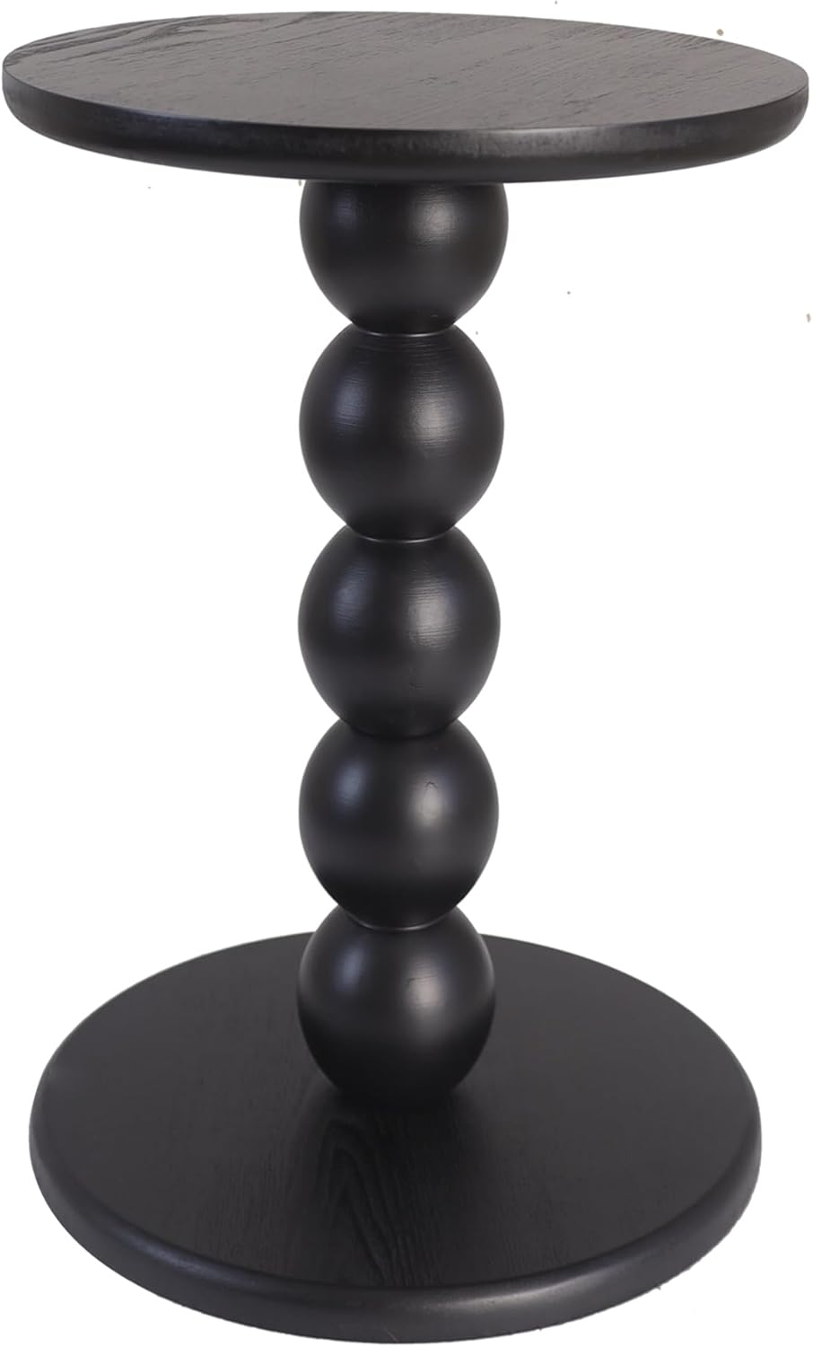 Round Wooden Side Table with Stacked Ball Pedestal Base, Accent Nightstand for Living Room, Bedroom, Corners (Black)