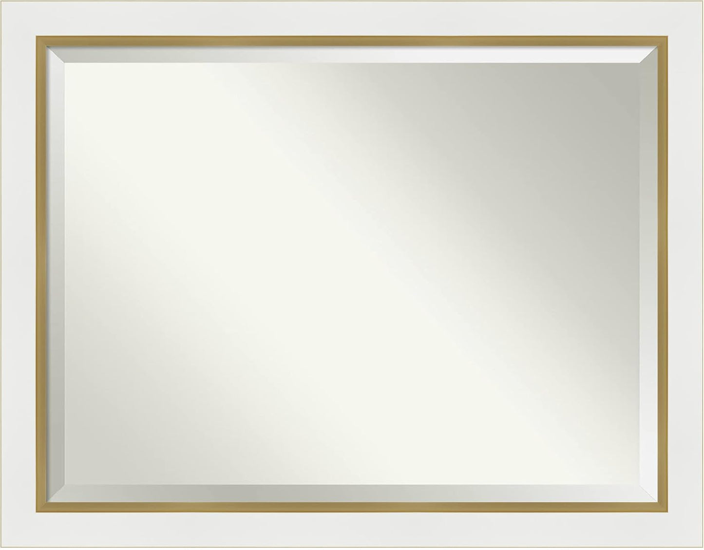Amanti Art White Bathroom Mirror for Over Sink, 35x45 Eva White Gold Rectangle Vanity Mirror, X-Large Modern Contemporary Frame, Hangs Horizonally and Vertically, Bathroom Wall Decor, Beveled Edge