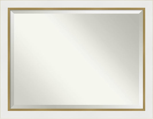 Amanti Art White Bathroom Mirror for Over Sink, 35x45 Eva White Gold Rectangle Vanity Mirror, X-Large Modern Contemporary Frame, Hangs Horizonally and Vertically, Bathroom Wall Decor, Beveled Edge